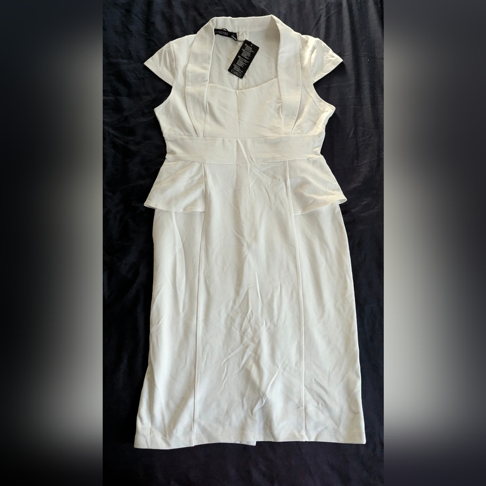 White Peplum Midi Dress - Elegant Office & Event Wear